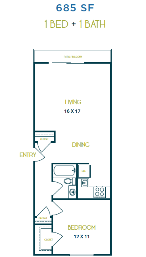 One Bedroom One Bath Lg floor plan